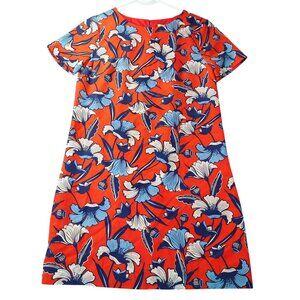 J. Crew Womens Dress 6 Red Blue Floral‎ Print Short Sleeve Shift Retro Summer